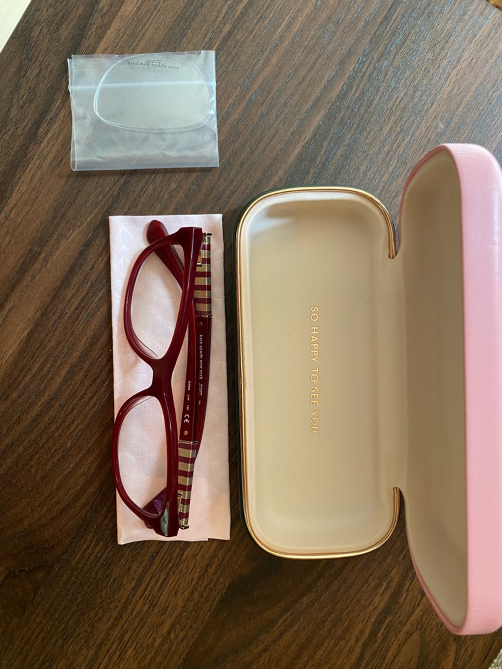 Kate Spade Diana LHF Red Gold Rectangle Eyeglasses Frames Designer Women
